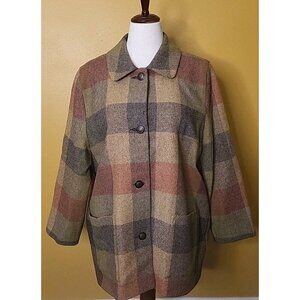 Avoca Collection Coat Women XXL 100 Wool Made In Ireland Patchwork Jacket 14 EUC